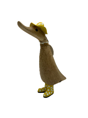 A Dcuk Wooden With Green Hat Coloured Spotty Welly Boots 18cm