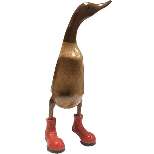 A Wooden Duck With Orange Boots 35cm