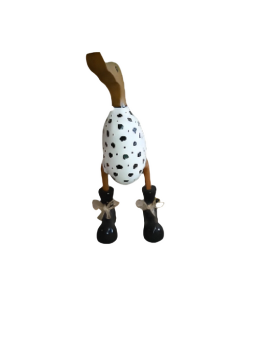 Duck Wooden Stone Rock With Black Boots
