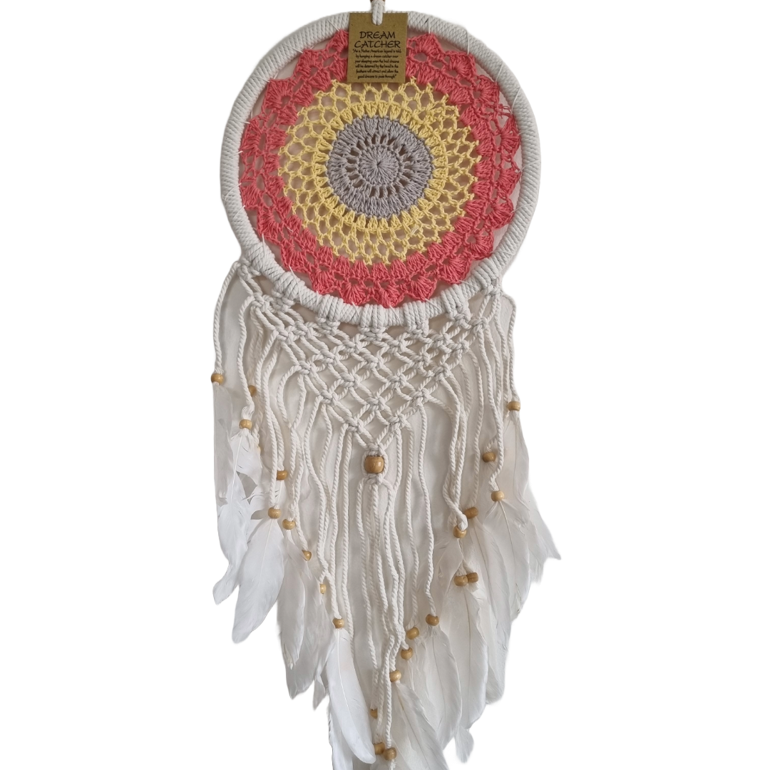Macramé Dream Catcher – Cotton & Feather 21cm