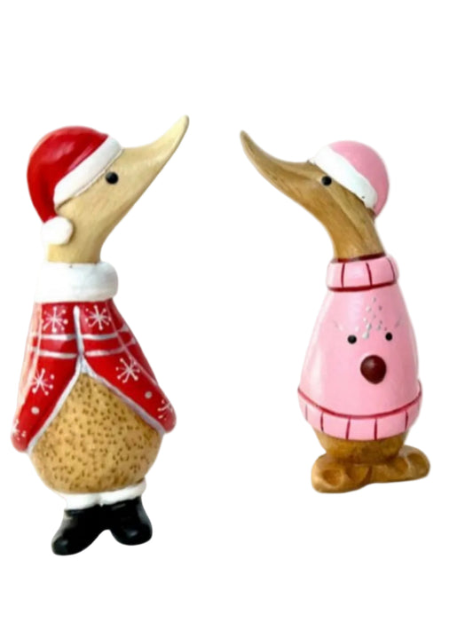 Little Wooden Christmas Ducks Pretty In Pink Or Red