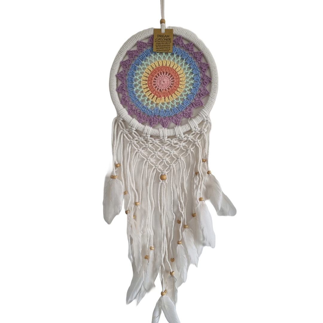 Macramé Dream Catcher – Cotton & Feather 21cm