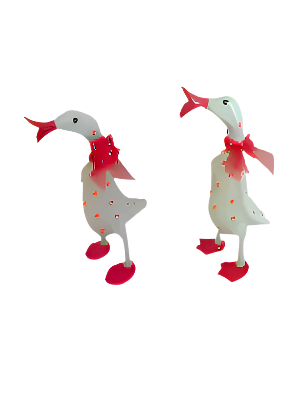 A Wooden Coloured Chatter Duck White With  Red  Polka Dots