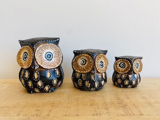 Owls Set Of 3 Natural