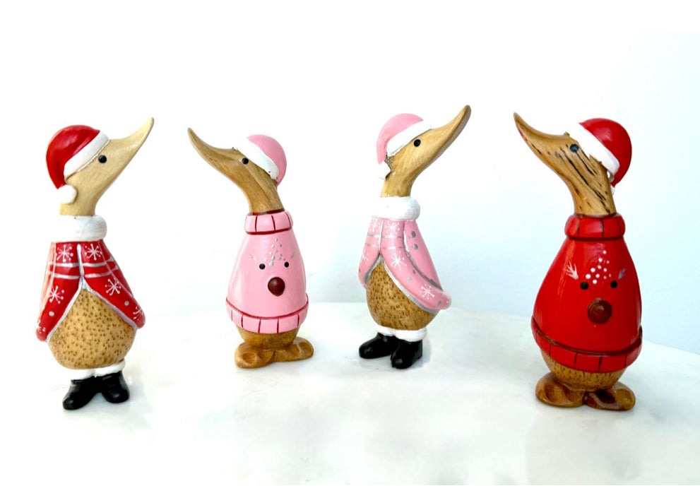 Little Wooden Christmas Ducks Pretty In Pink Or Red