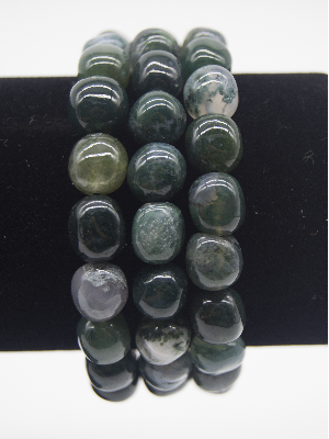 Bracelet : Tumbled Stones Green  Moss Agate