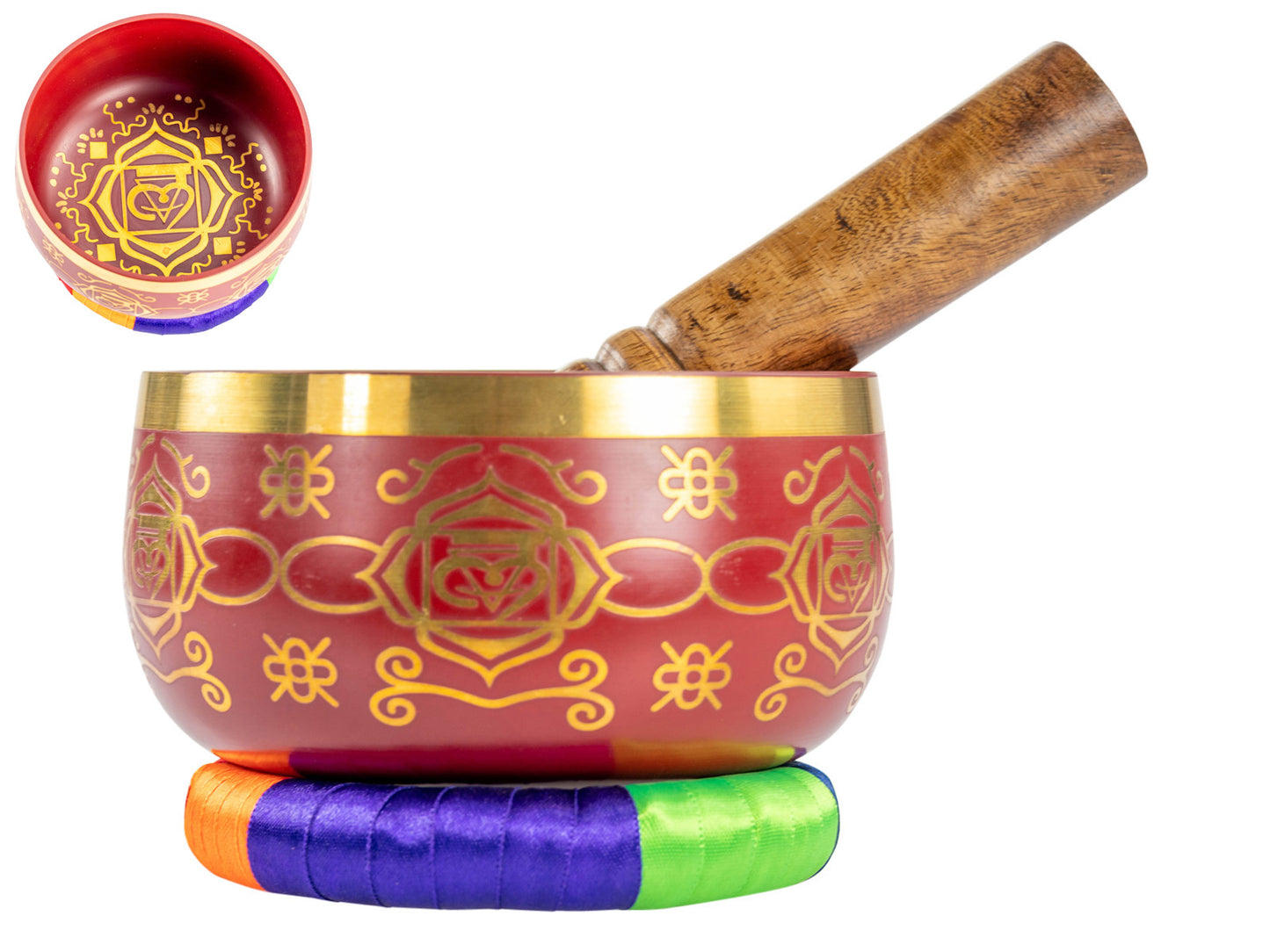 Tibetan Singing Bowl With Wooden Striker Red 13cm Diameter