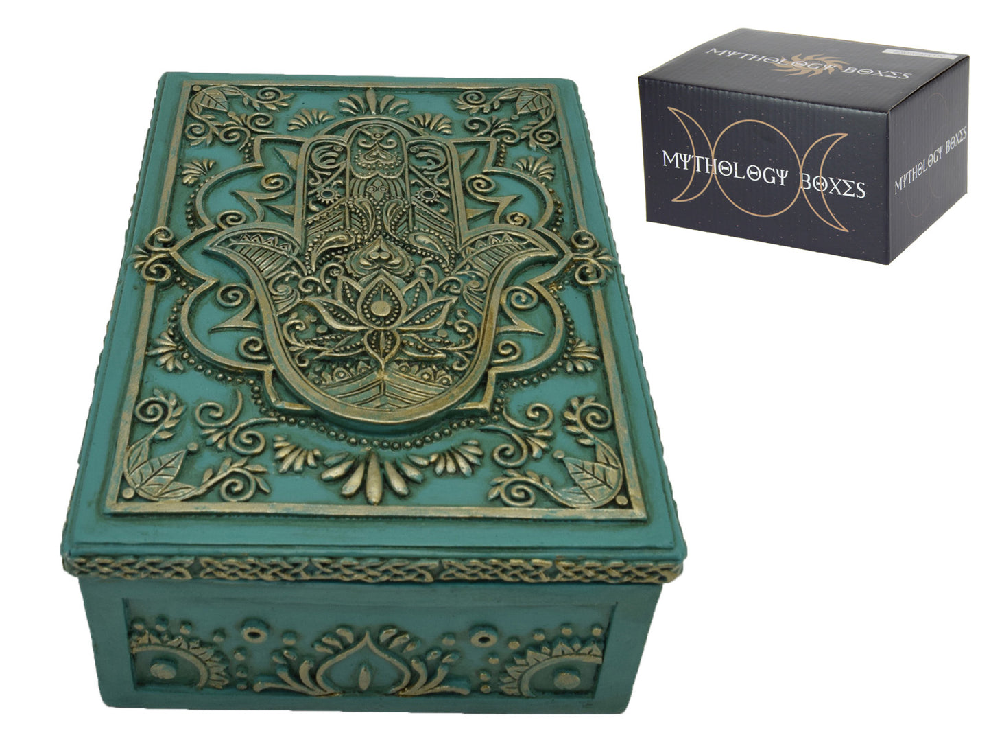 Hamsa Hand Turquoise/Gold Tarot Box