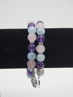 Aquamarine/RoseQ/Amethyst Tree of Life Inspiration Boxed Charm Bracelet