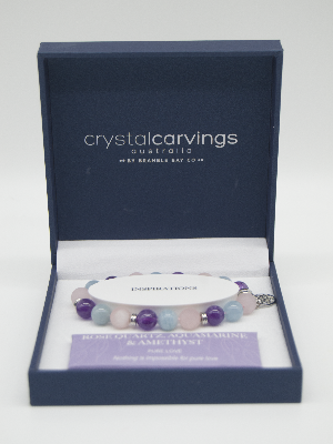 Aquamarine/RoseQ/Amethyst Tree of Life Inspiration Boxed Charm Bracelet