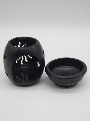 Carved Jali SS Oil burner Black H
