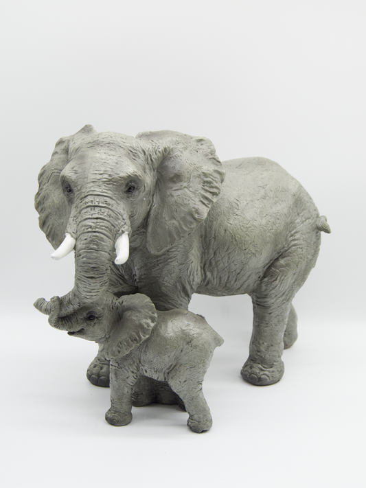 Elephant Long With Baby Holding Trunk