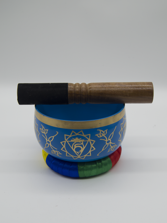 Tibetan Singing Bowl With Wooden Striker  Light Blue 13cm Diameter