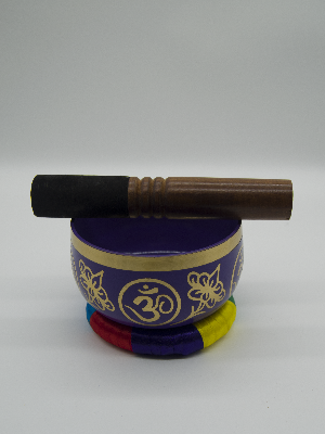 Tibetan Singing Bowl With Wooden Striker Purple 13cm Diameter