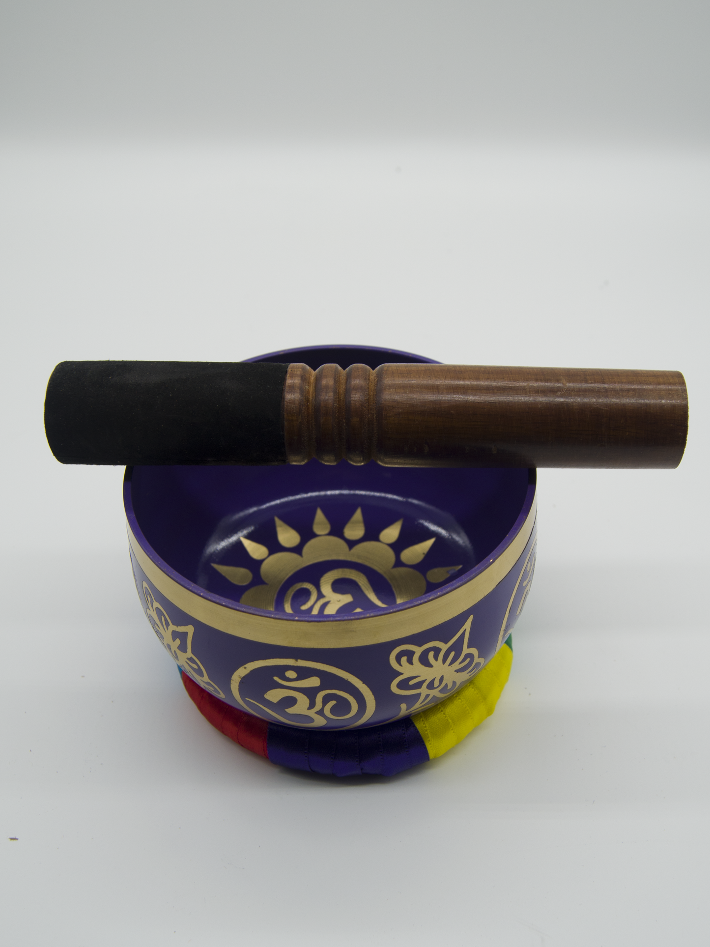 Tibetan Singing Bowl With Wooden Striker Purple 13cm Diameter