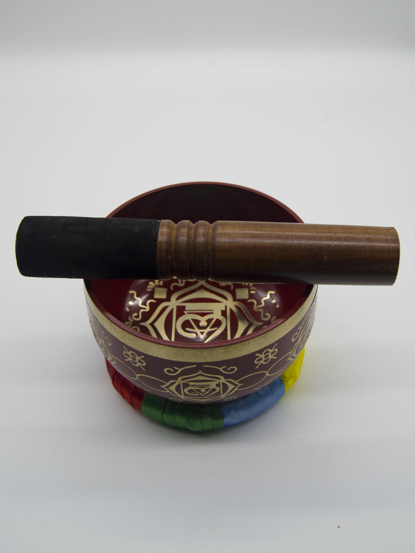 Tibetan Singing Bowl With Wooden Striker Red 13cm Diameter